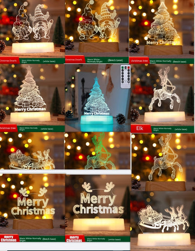 Christmas Decoration 3D Lamp Acrylic LED Night Lights Christmas Kids Gift Christmas Ornaments