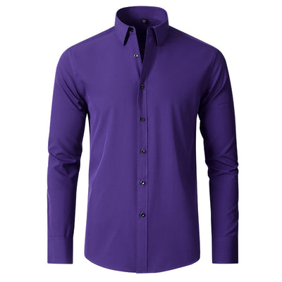 Solid Long Sleeve Shirt Fashion Slim Lapel Button Office Business Shirt Men's Clothing
