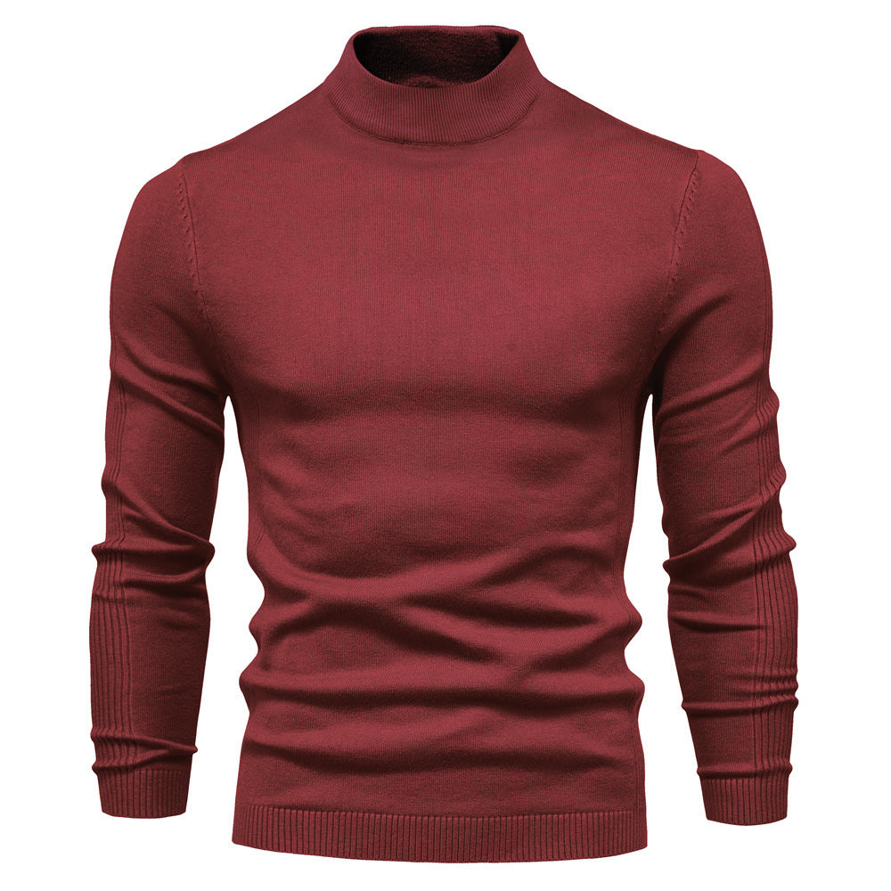 Elegant Mid Neck And Slim Trim Sweater