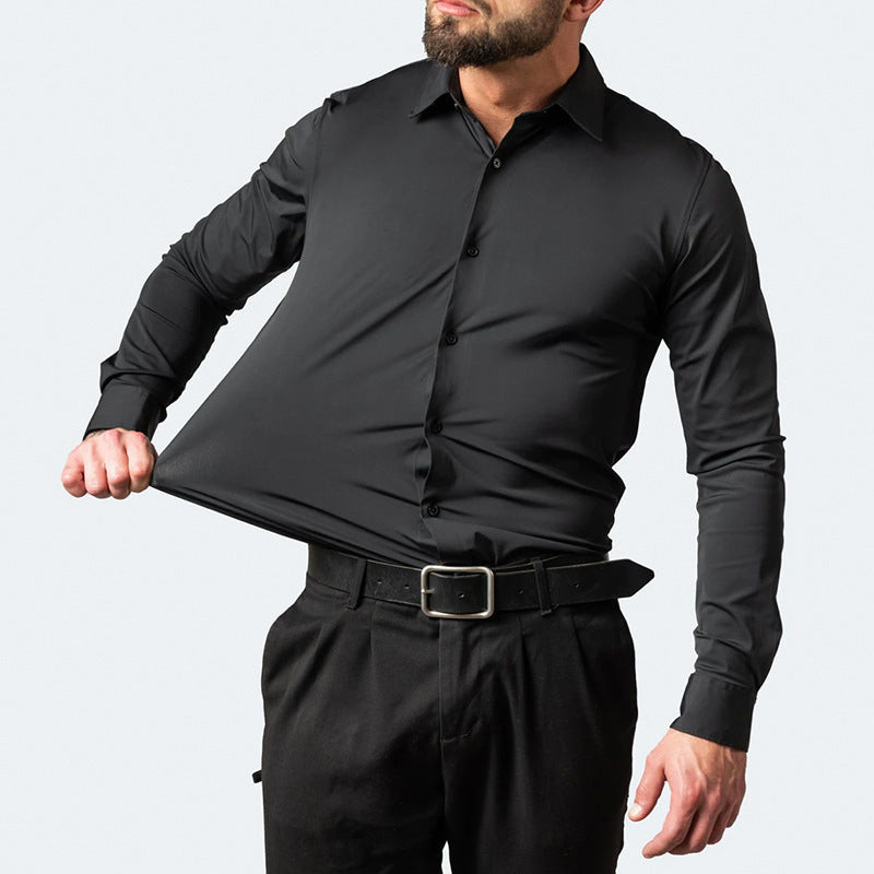 Solid Long Sleeve Shirt Fashion Slim Lapel Button Office Business Shirt Men's Clothing